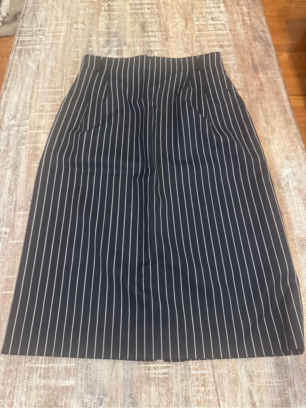 VTG Escada Black Wool Cashmere Pinstripe Skirt W. Germany 38